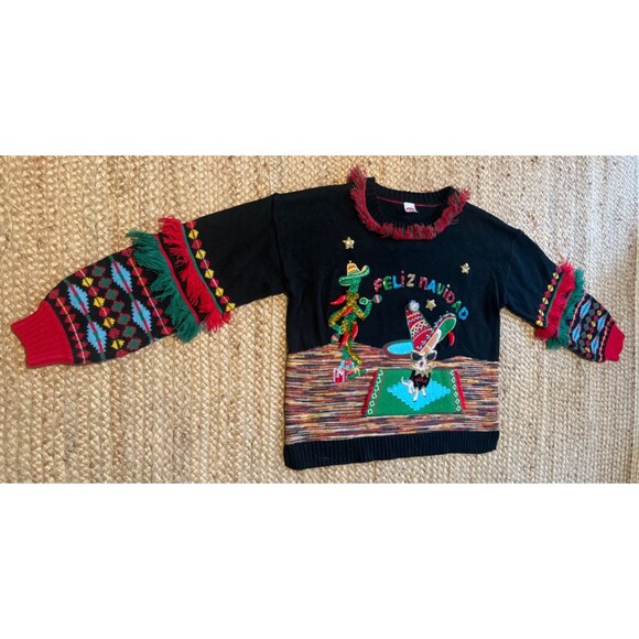 Women’s Feliz Navidad Ugly Christmas Sweater Size Large Holiday Time Sequins - Picture 3 of 6